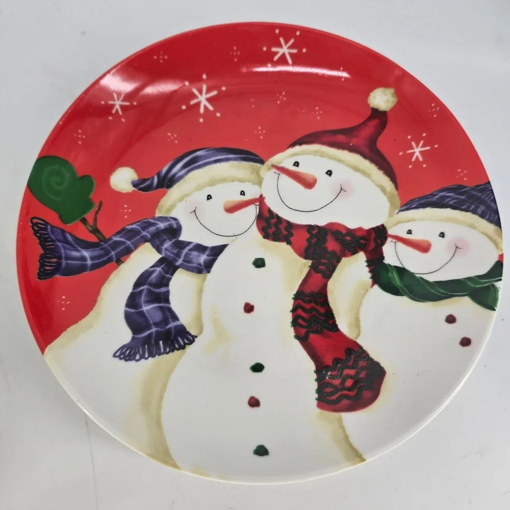Set of 3 Vintage Snowman Christmas Salad Dessert Plates Holiday Table Decor